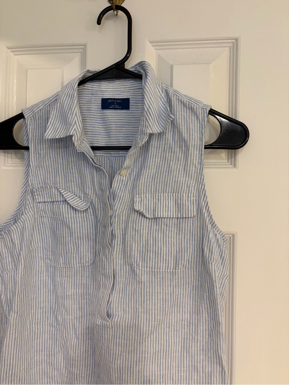 UNTUCKit Lydia Linen Shirt Dress Blue White Size 2 - Picture 2 of 7